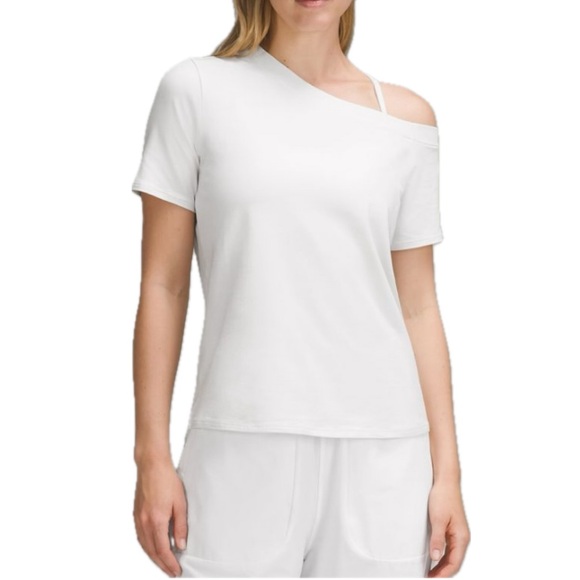 NWT Lululemon Off-The-Shoulder Cotton T-Shirt Light Vapor size M - Picture 1 of 4